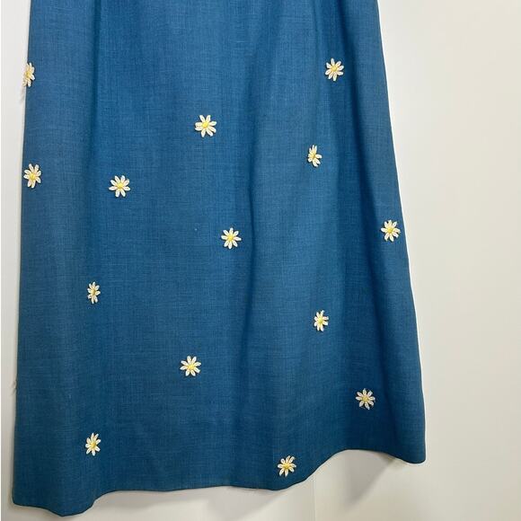 Vintage‎ 60s Blue Daisy Mini Dress Mod Cottagecore Floral Embroidery - Picture 3 of 13